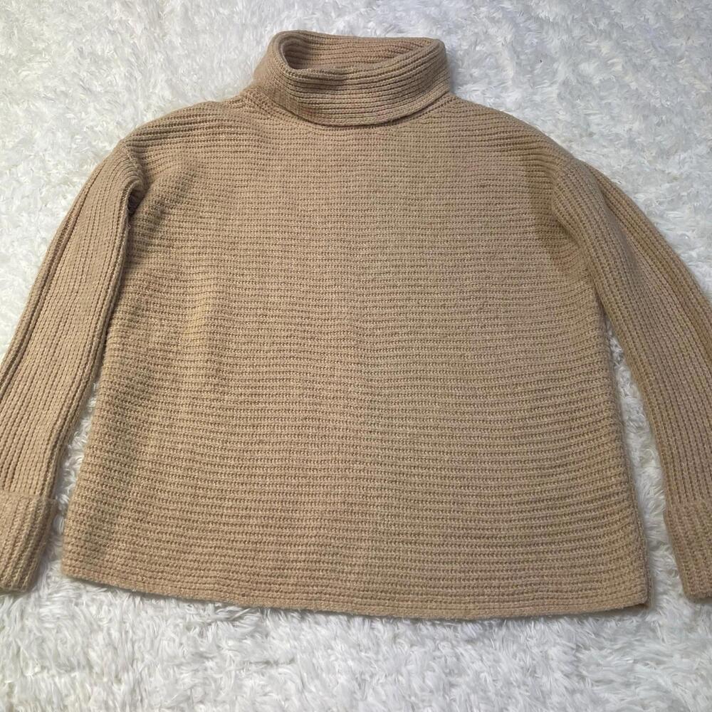 Anthropologie Pilcro Cowl Neck Sweater XS Tan Rib Knit Oversized Minimalist